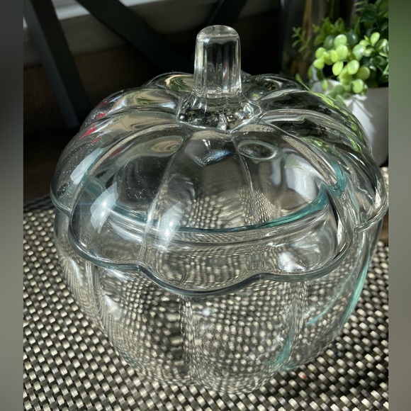 Glass Pumpkin Jar, Removable Lid, Approximately 7inch Height, 6inch Width - Picture 6 of 7